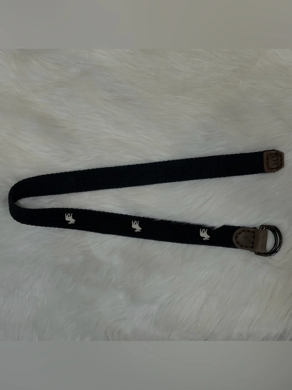 Vintage Abercrombie Kids Boys Navy Blue Embroidered Moose D-Ring Belt L 37”